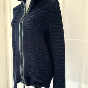 Burberry navy blue cotton silk blend zip up sweater S